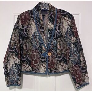 Life Style Vintage Horse Stallion Tapestry Blazer Woven Blanket  Jacket Size M
